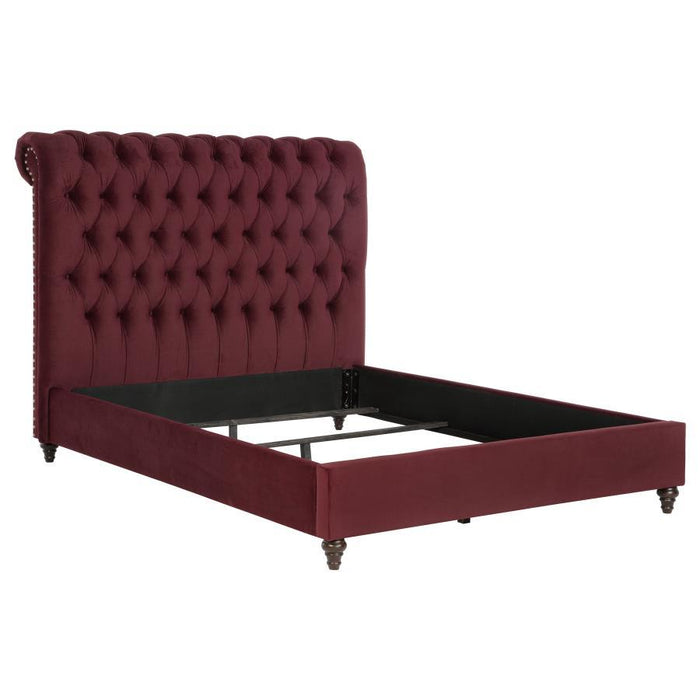 Devon - 5 Piece Queen Bedroom Set - Wine Red And Dark Oak