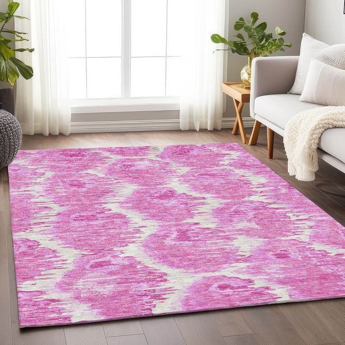 10' X 14' Diamond Washable Area Rug With UV Protection - Pink And Ivory