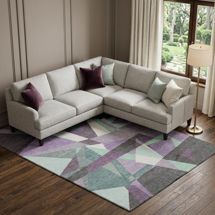 10' X 14' Geometric Washable Area Rug With UV Protection (694761) - Purple / Ivory / Teal