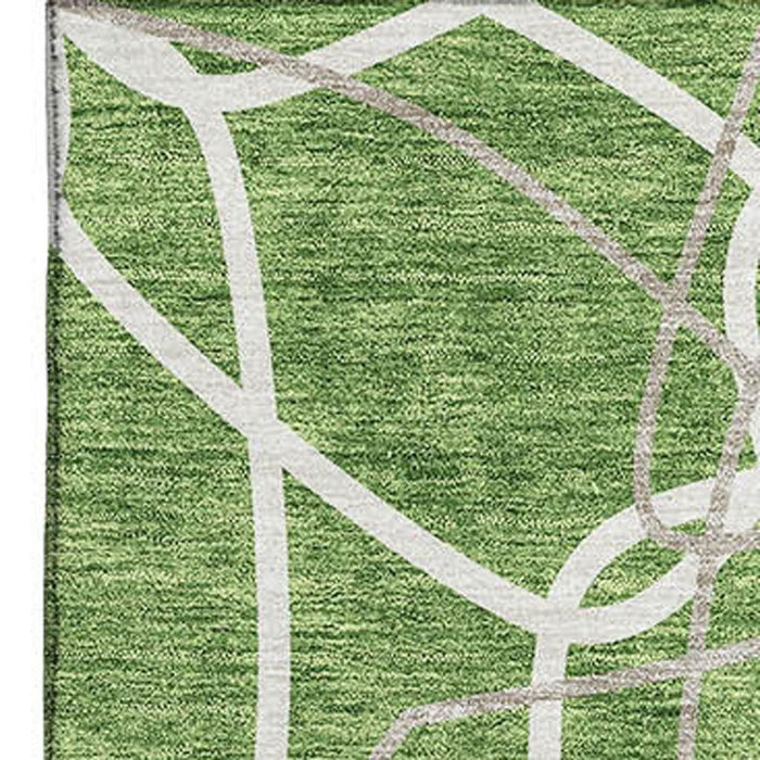 10' X 14' Geometric Washable Area Rug With UV Protection (675510) - Green / Ivory / Gray