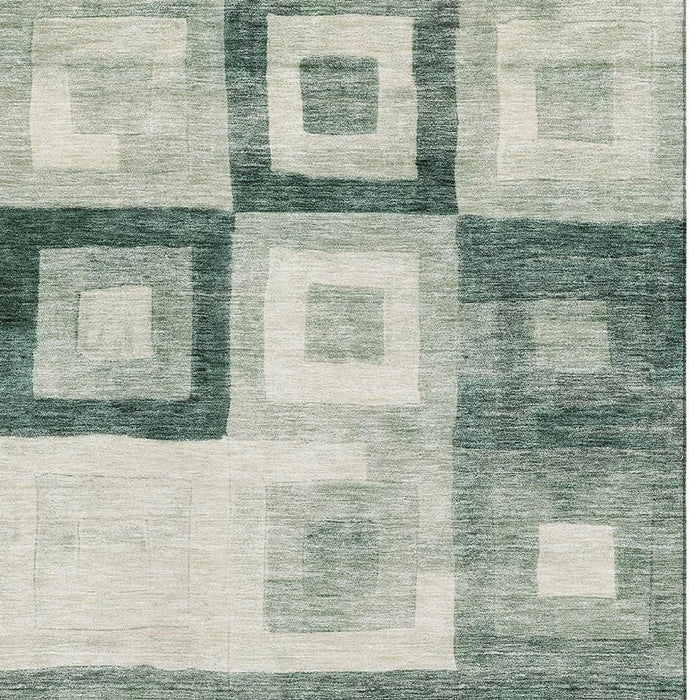 10' X 14' Geometric Washable Area Rug With UV Protection (686693) - Green / Ivory
