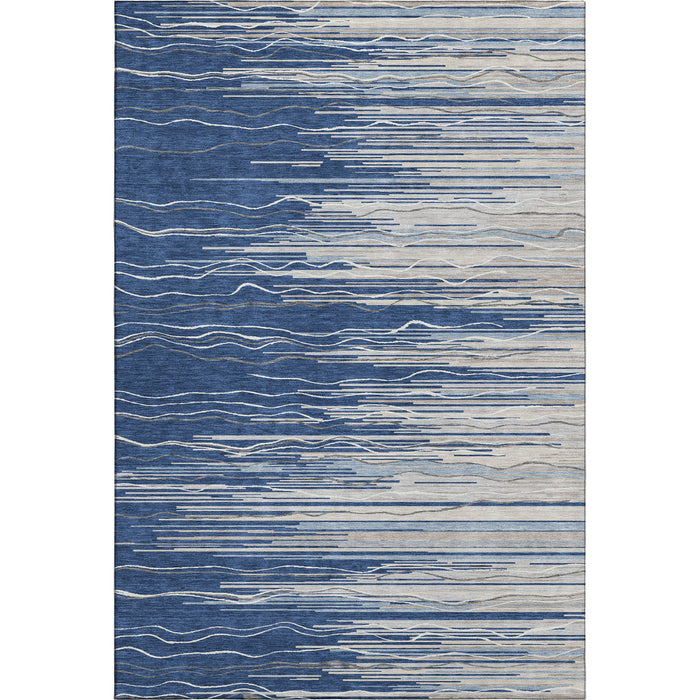 10' X 14' Striped Washable Area Rug With UV Protection (678395) - Navy Blue / Ivory / Gray