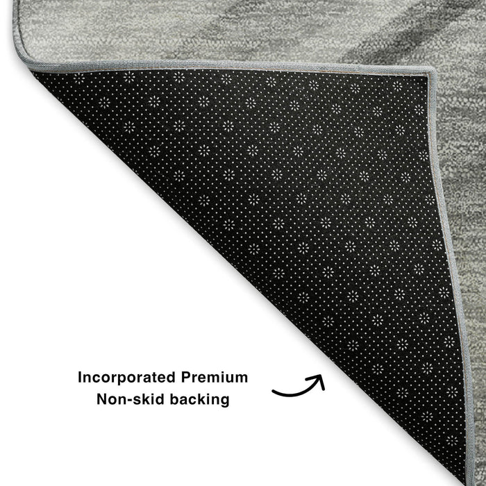 8' Abstract Washable Round Rug With UV Protection (650347) - Gray / Ivory