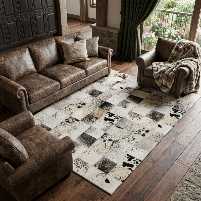 9' X 12' Patchwork Washable Area Rug With UV Protection (644735) - Granite Gray / Ivory / Black