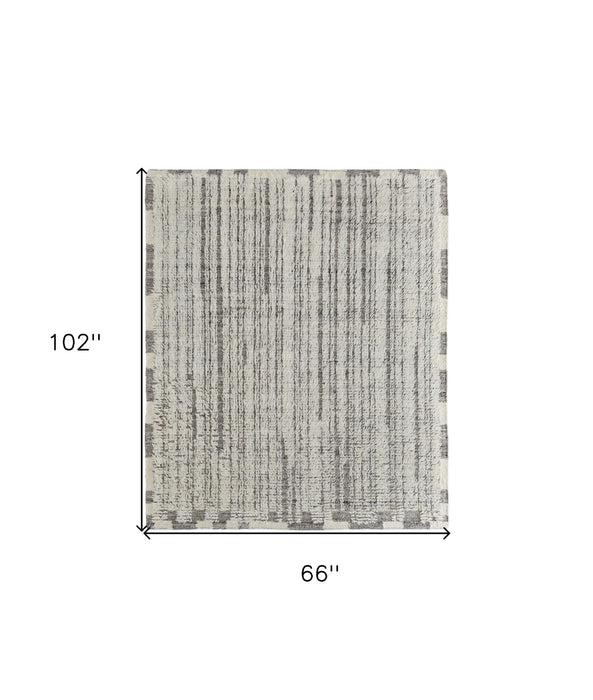 6' x 9' Wool Striped Hand Woven Area Rug - Gray And Ivory