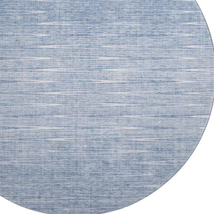 8' Abstract Washable Round Rug With UV Protection - Denim Blue And Ivory