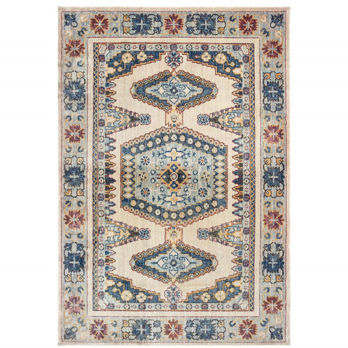 10' x 13' Oriental Power Loom Stain Resistant Area Rug - Ivory And Blue