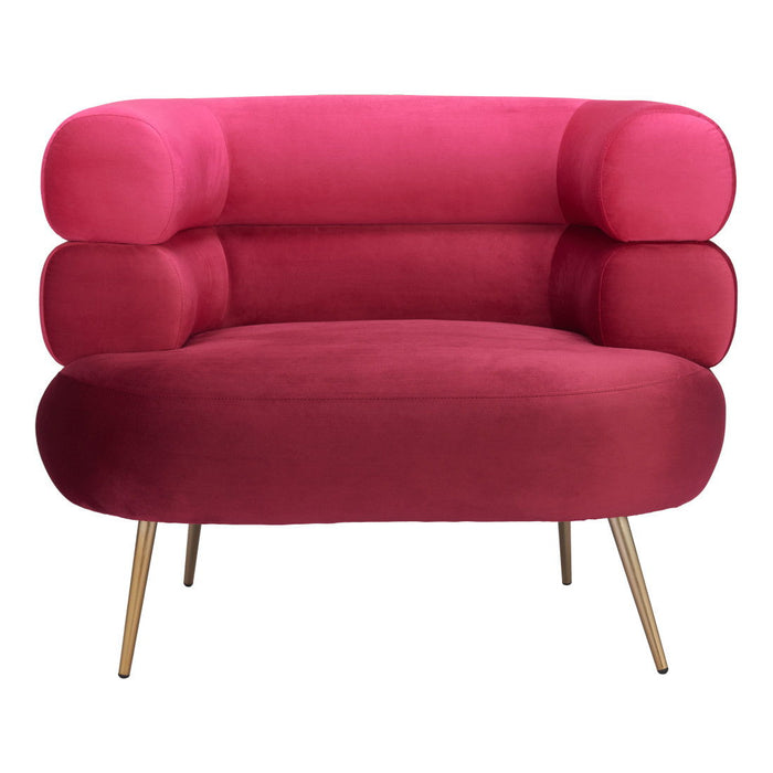 41" Velvet And Upholstered Arm Chair - Red / Gold