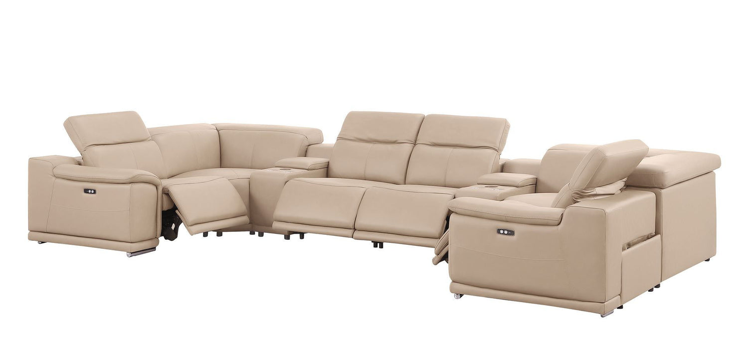 Leather Modular U Shaped Eight Piece Corner Sectional With Console - Beige