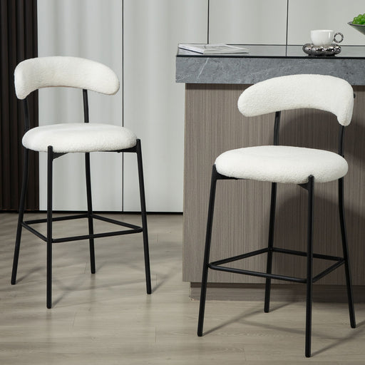 Giga counter height bar stools with powder-coated base and footrest, featuring a modern design and comfortable seating.