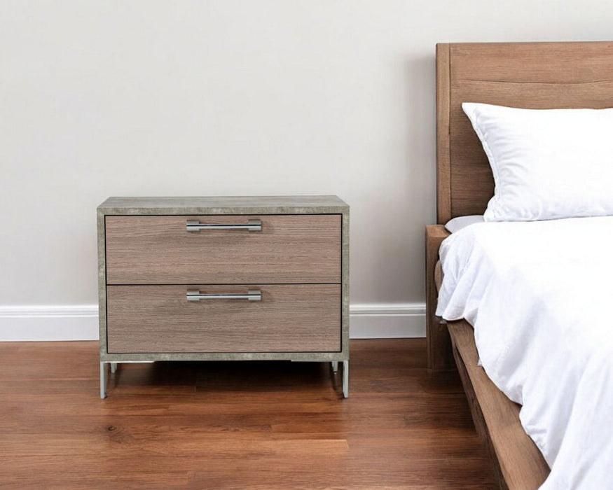 20" Two Drawer Nightstand - Brown Oak And Gray