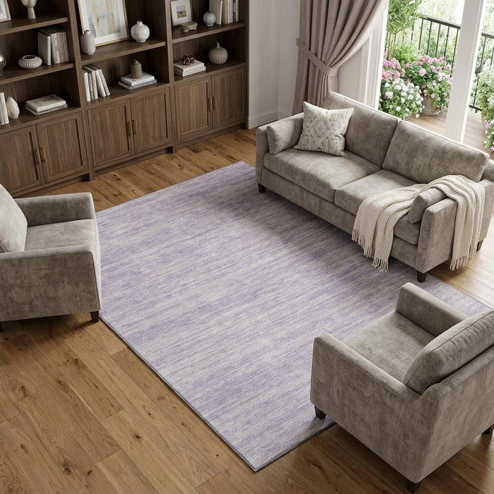10' X 14' Striped Washable Area Rug With UV Protection (675612) - Lavender / Ivory