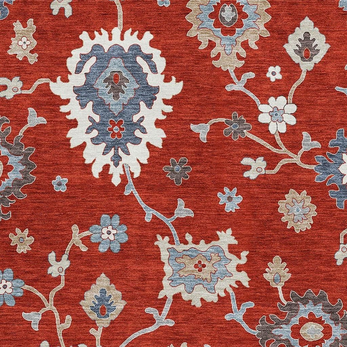 10' X 14' Floral Medallion Washable Area Rug With UV Protection - Red