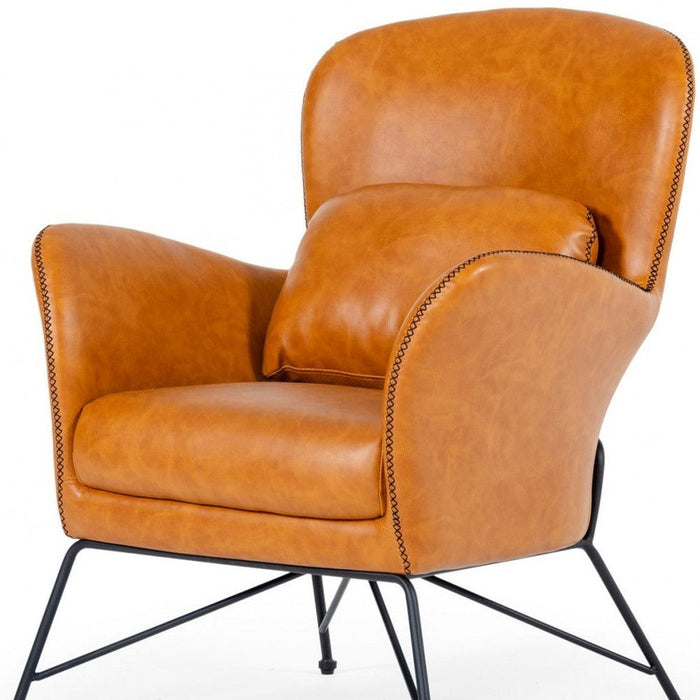 Faux Leather Shelter Style Accent Chair - Carmel Brown