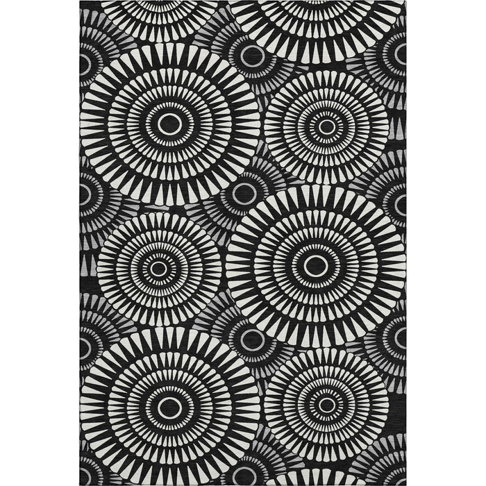 10' X 14' Geometric Washable Area Rug With UV Protection (669757) - Black / Ivory