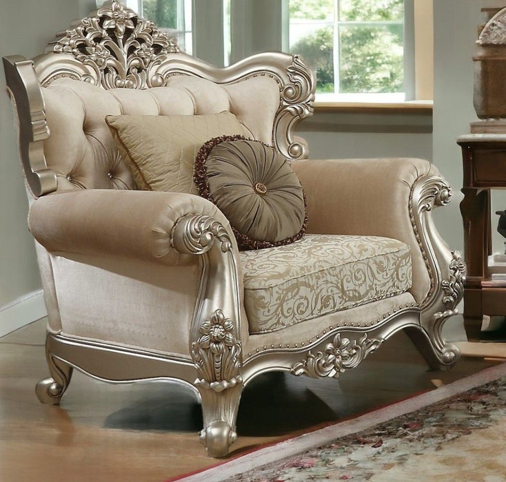 Fabric Damask Chair And A Half And Toss Pillows - Champagne