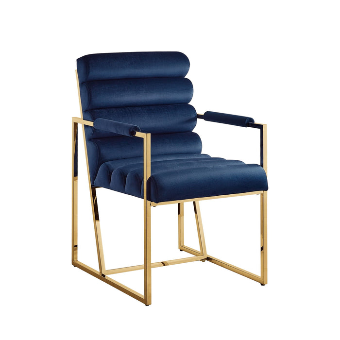 Tufted And Upholstered Velvet Dining Arm Chairs (Set of 2) - Navy Blue