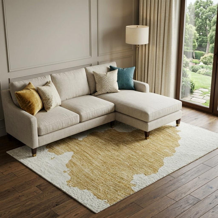 10' X 14' Abstract Washable Area Rug With UV Protection (677022) - Gold / Ivory