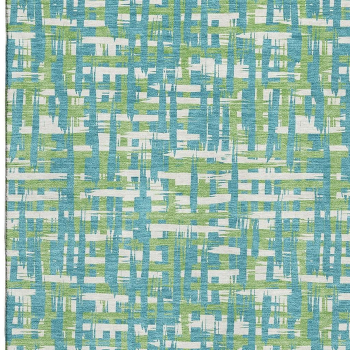 10' X 14' Abstract Geometric Washable Area Rug With UV Protection (683087) - Turquoise / Green / Ivory