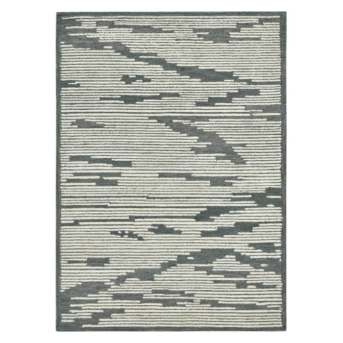 8' X 10' Wool Geometric Hand Hooked Area Rug - Dark Gray / Ivory