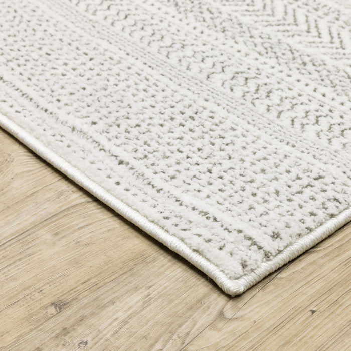 7.9' x 11.2' Geometric Power Loom Stain Resistant Area Rug - White And Grey