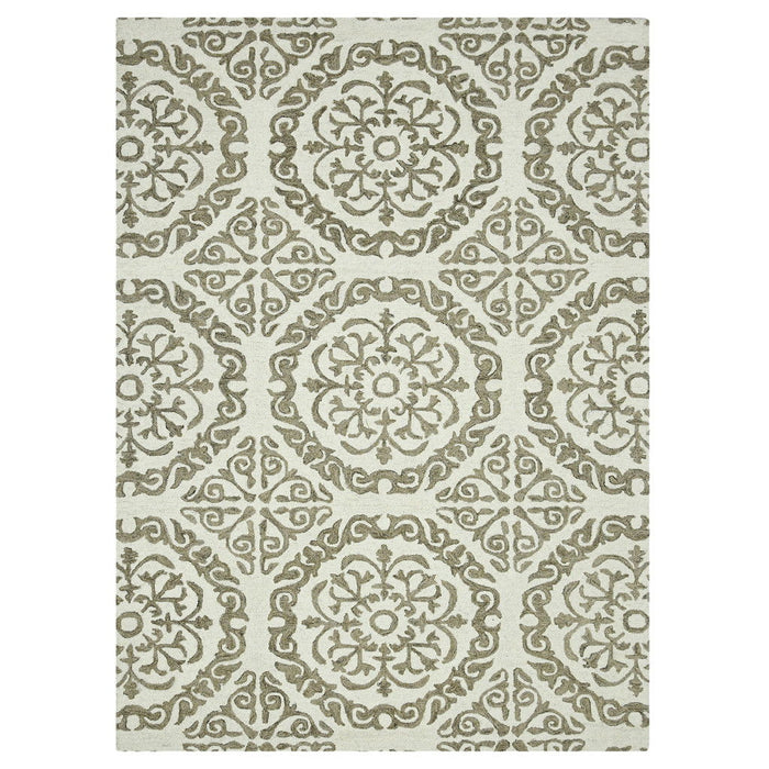8' X 10' Wool Medallion Hand Hooked Area Rug - Ivory And Light