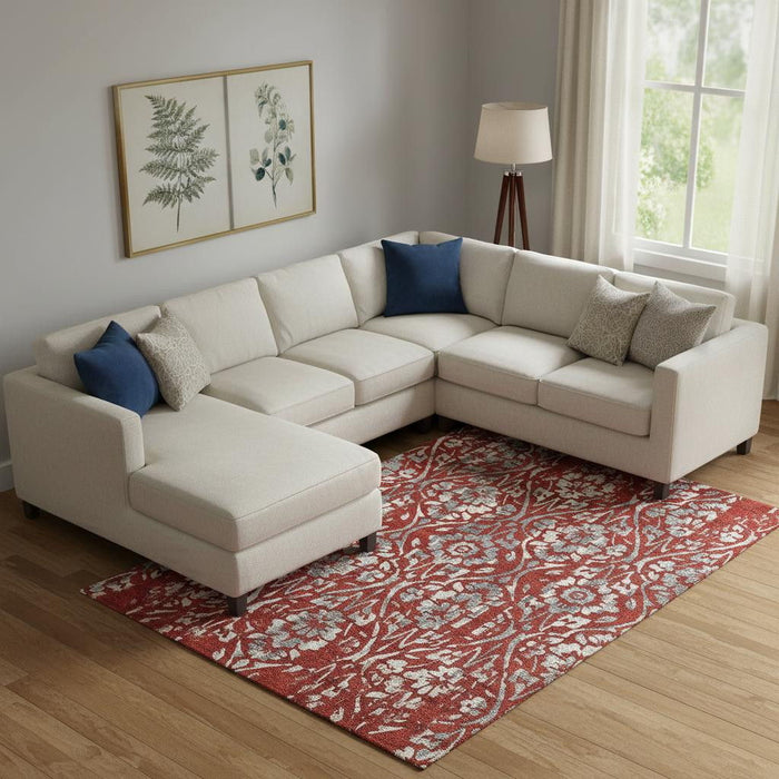 10' X 14' Floral Washable Area Rug With UV Protection (669072) - Red / Gray