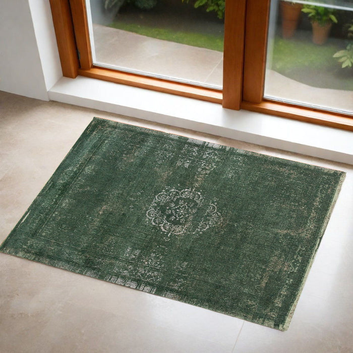 3' x 5' Medallion Non Skid Area Rug - Green And Gray