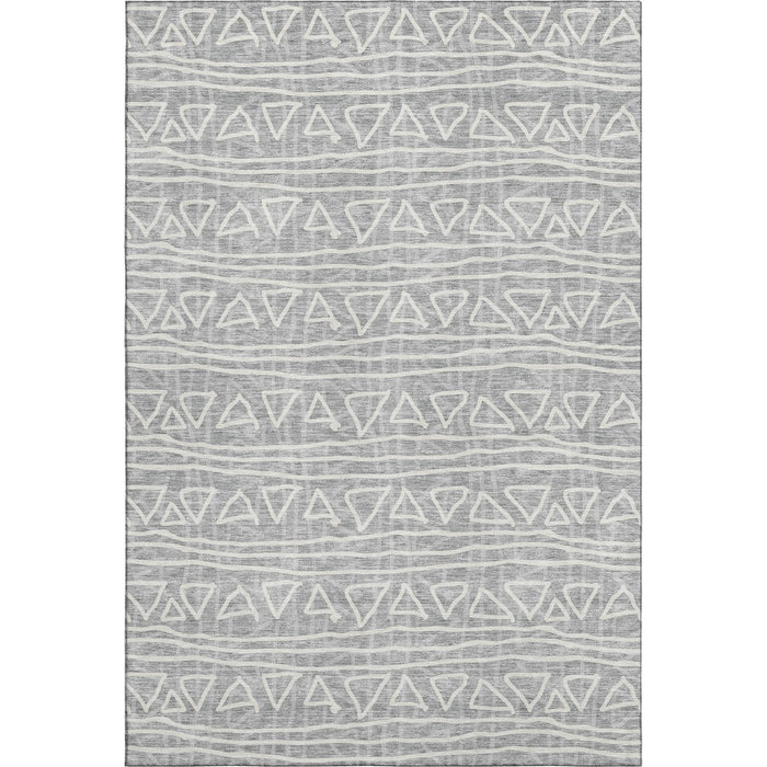 10' X 14' Geometric Washable Area Rug Polyester With UV Protection - Gray And Silver