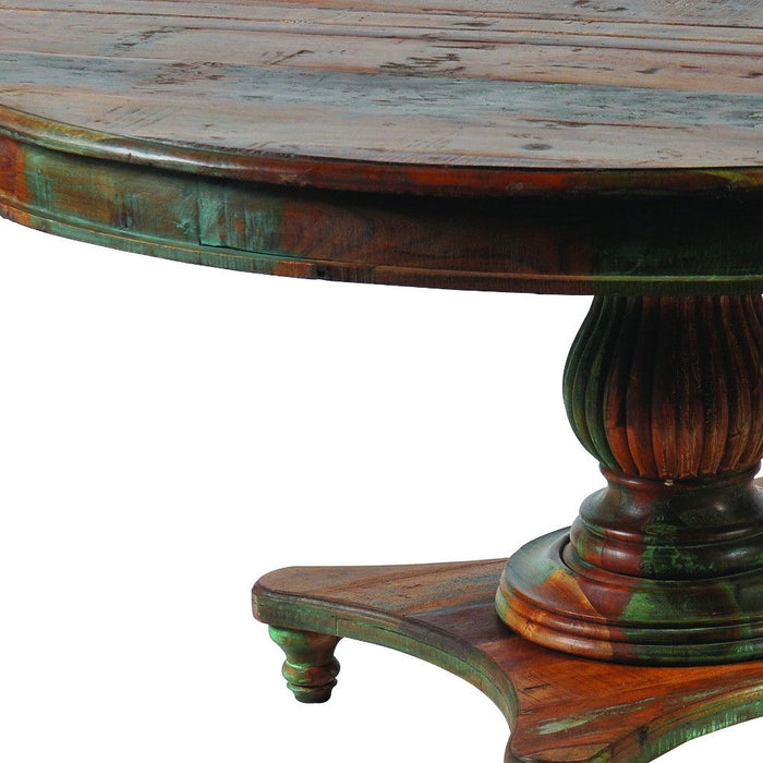 42" Rounded Rustic Reclaimed Solid Wood Dining Table - Brown