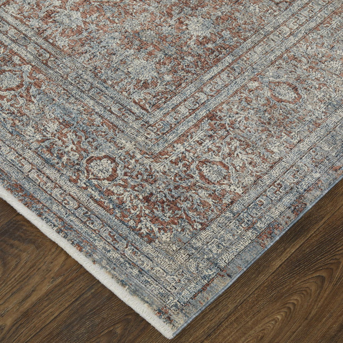 8' x 10' Floral Power Loom Stain Resistant Area Rug - Blue Red And Gray