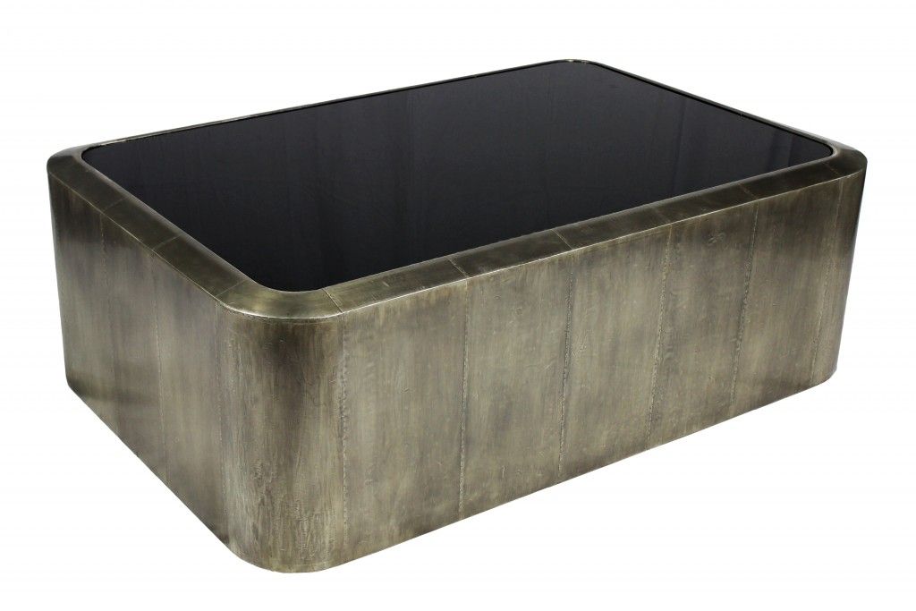 54" Glass And Metal Solid Coffee Table - Black And Silver
