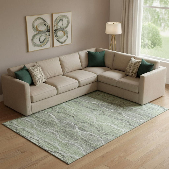 10' X 14' Abstract Geometric Washable Area Rug With UV Protection (715279) - Green / Ivory