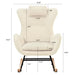 Giga teddy upholstered nursery rocking chair with high backrest, adjustable headrest, pocket, made of rubber wood for nursery or living room