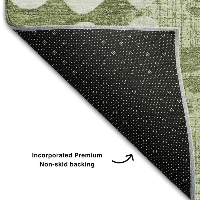 10' X 14' Polka Dot Washable Area Rug With UV Protection (669090) - Artichoke Green / Beige