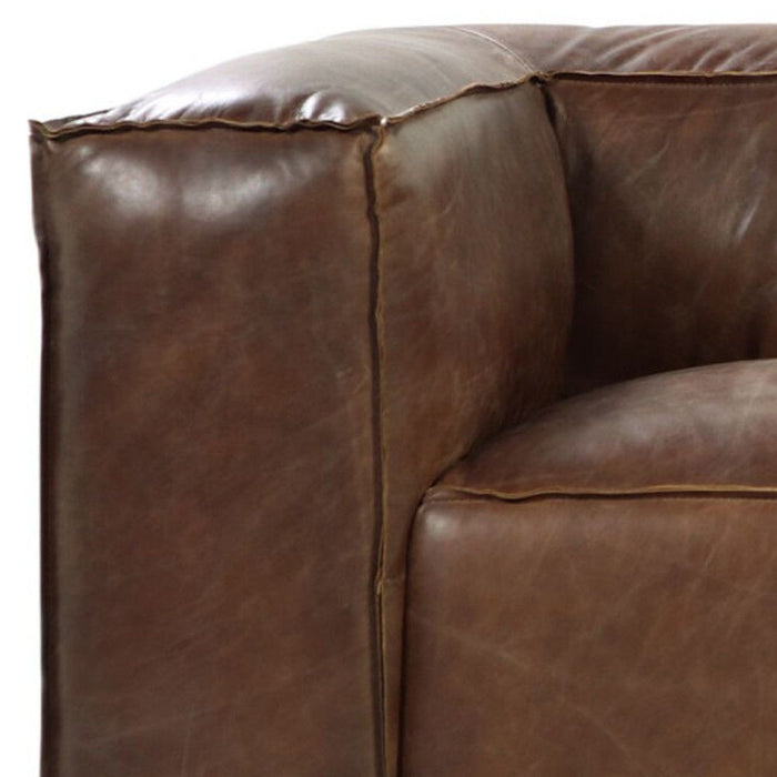Top Grain Leather Sofa With Black Legs - Brown
