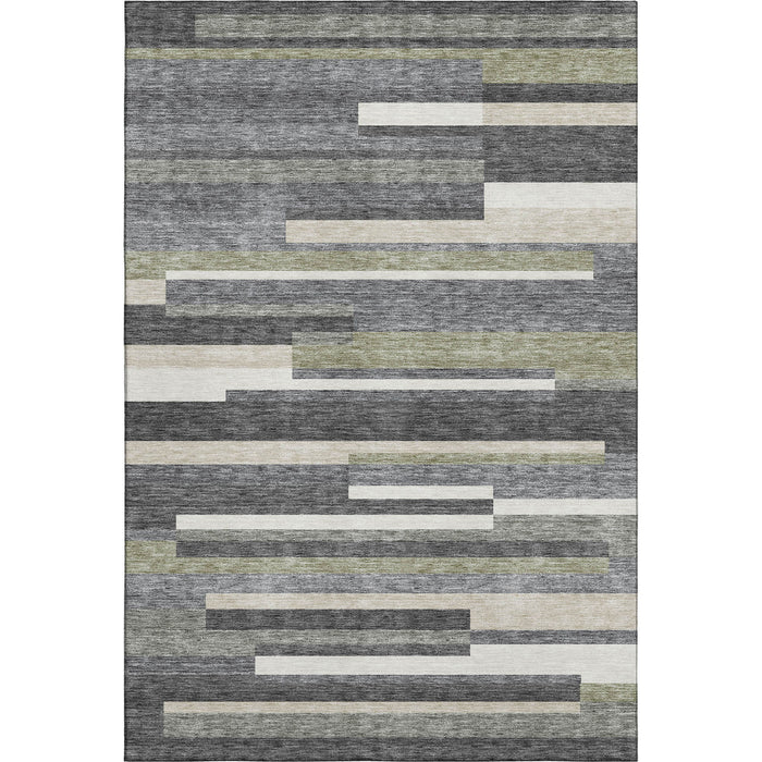 10' X 14' Striped Washable Area Rug With UV Protection - Charcoal