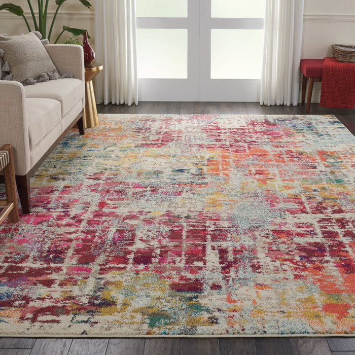 8' X 11' Abstract Distressed Non Skid Area Rug - Ivory