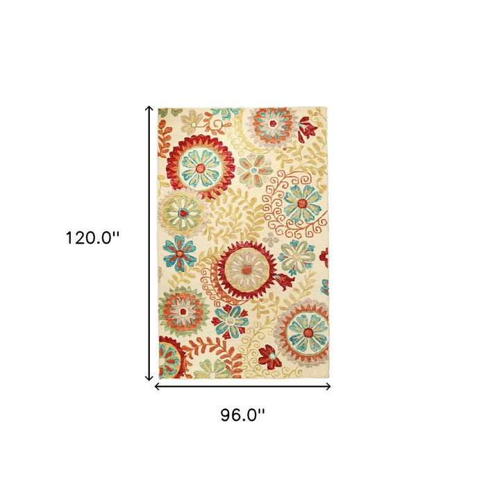 8' x 10' Wool Medallion Tufted Handmade Stain Resistant Area Rug - Cream