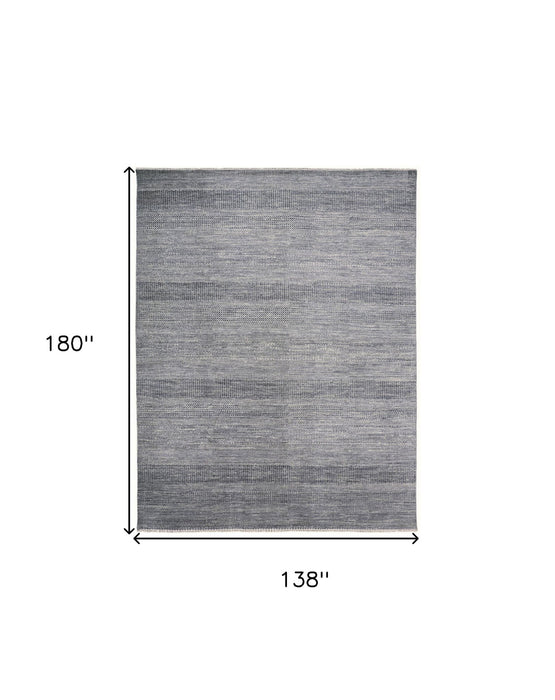 12' x 15' Wool Striped Shag Hand Knotted Area Rug - Blue And Silver