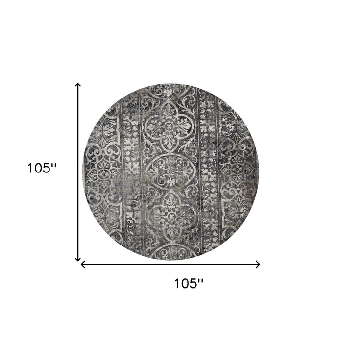 9' Round Abstract Area Rug - Black And Ivory