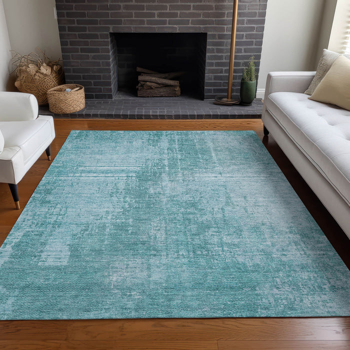 10' X 14' Abstract Washable Area Rug With UV Protection - Aqua / Teal