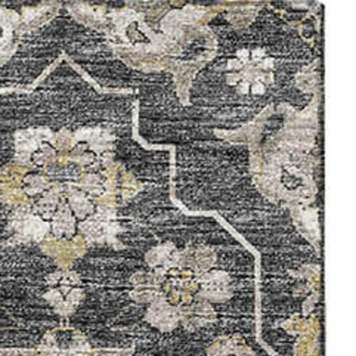 10' X 14' Floral Medallion Distressed Washable Area Rug With UV Protection (644574) - Graphite / Ivory / Gold
