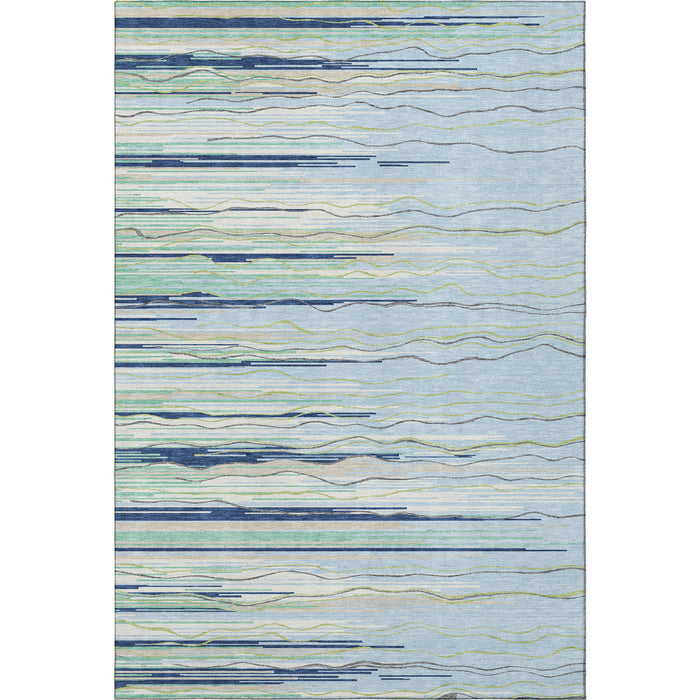 10' X 14' Striped Washable Area Rug With UV Protection (678419) - Sky Blue / Olive Green / Ivory