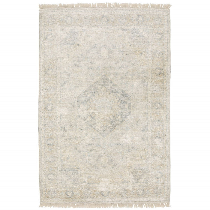 10' x 13' Oriental Hand Loomed Stain Resistant Area Rug With Fringe - Beige And Gray