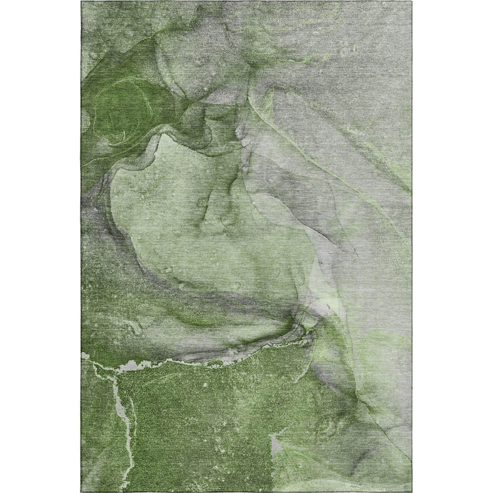 8' X 10' Abstract Washable Area Rug With UV Protection (647420) - Olive Green / Ivory
