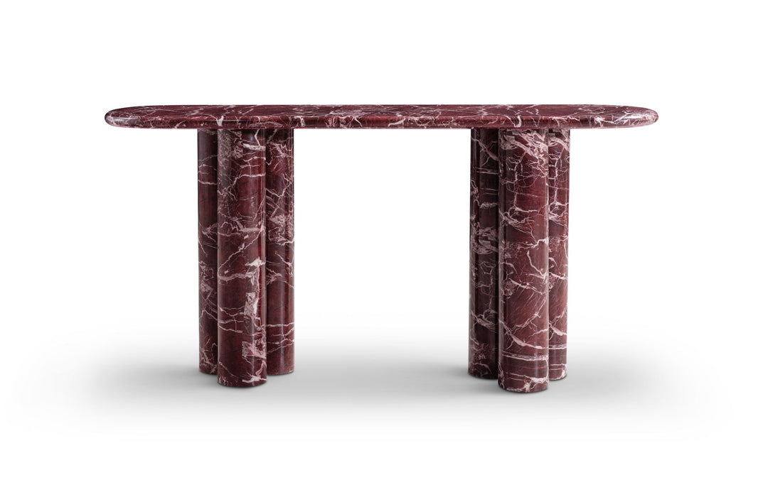 Genuine Marble And Stone Double Pedestal Console Table - Red