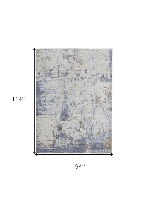 8' x 10' Abstract Power Loom Worn Faded Area Rug - Ivory Gray And Blue