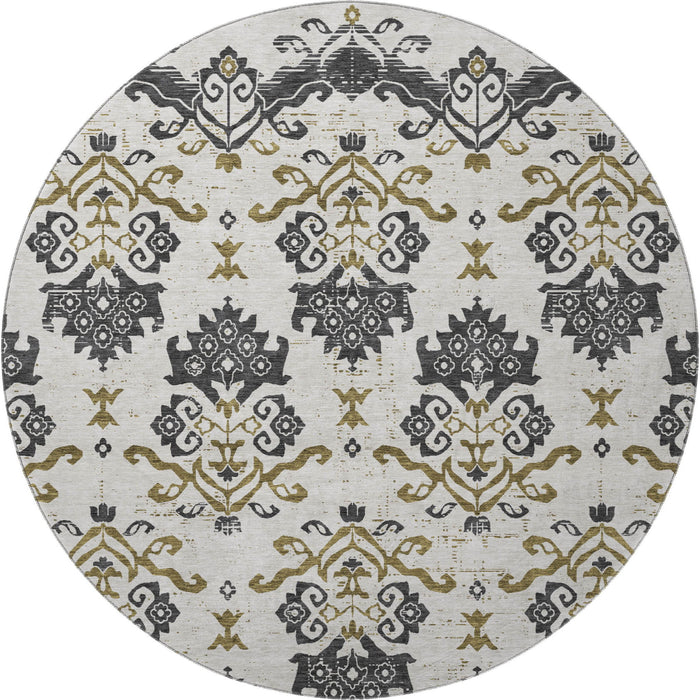 8' Transitional Medallion Washable Round Rug With UV Protection - Black