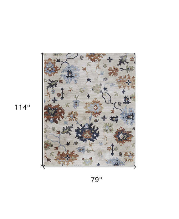 6.6' x 9.5' Floral Power Loom Area Rug - Ivory Red And Blue